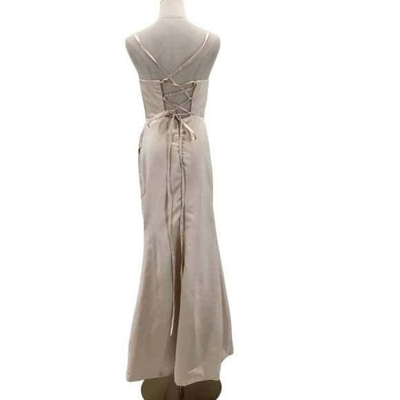 FORMAL PARTY 4 S champagne Cream Satin Lace Up Corset Formal Maxi Dress NEW B148 - Picture 2 of 9